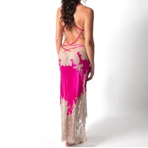 MARJOLAINE Gravier Venus Long Babydoll 100% Silk Fuchsia Pink Size 40 Med/large
